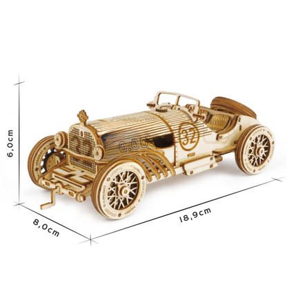 Rompecabezas de madera en 3D: coche de carreras de velocidad clásico 