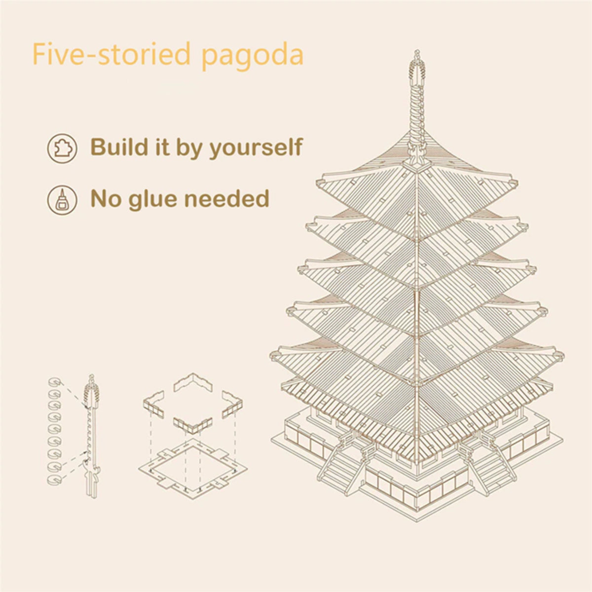 Rompecabezas de madera en 3D: Pagoda de la herencia oriental 